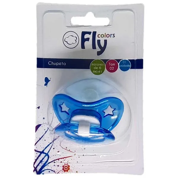 Chupeta Fly Colors Bico de Silicone Redondo Tamanho 2 Estrela Cores Sortidas