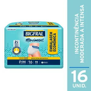 Roupa Íntima Descartável Bigfral Moviment Incontinência Urinária Moderada a Intensa P/M 16 Unidades