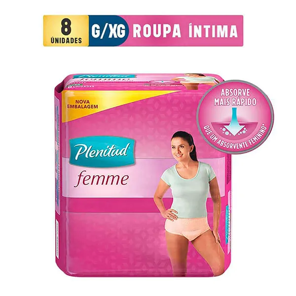 Roupa íntima absorvente Femme G/XG Absorção 5x Controle de Odor Plenitud Roupa Íntima Plenit Active Mulher G/Xg 8Un - Plenitud