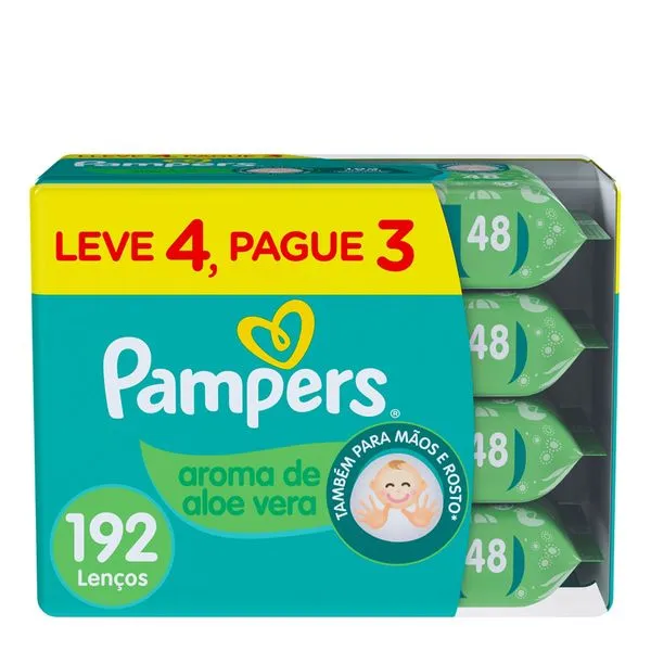 Kit Lenço Umedecido Pampers Aloe Vera 4 Pacotes com 48 Unidades
