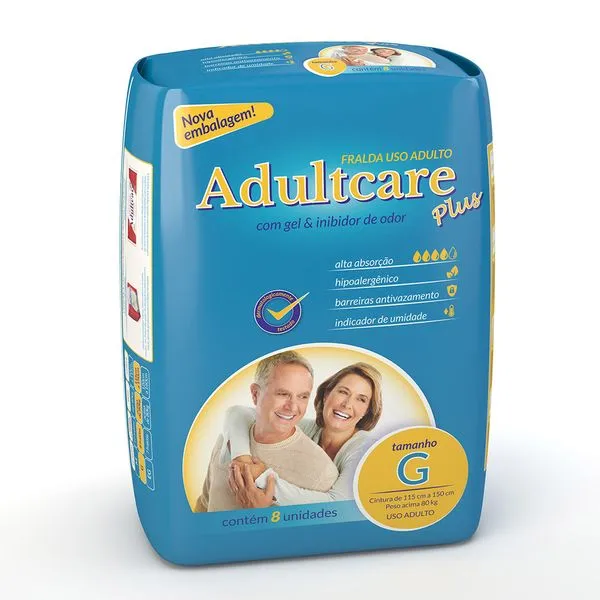 Fralda Geriátrica Adultcare Plus G 8 unidades