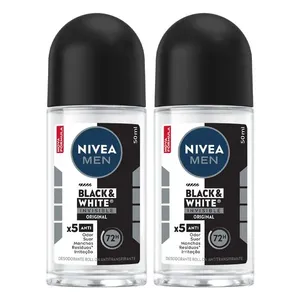 Kit Desodorante Antitranspirante Roll On Nivea Men Invisible Black & White 2 Unidades de 50ml