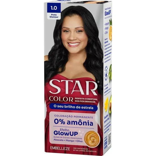 Tinta de Cabelo Preto Glamour STAR COLOR Sem Amônia 1.0