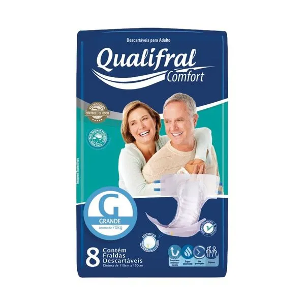 Fralda Geriátrica Descartável Qualifral Comfort G 8 Unidades