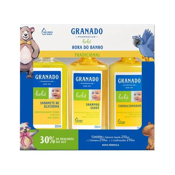Kit Hora Do Banho Sabonete Liquido + Shampoo + Condicionador Granado Bebe Tradicional 30% Promocao 250ml Cada