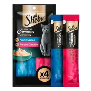 Petisco Sheba Cremoso para Gatos Adultos Atum com Salmão e Frango com Camarão 48 g