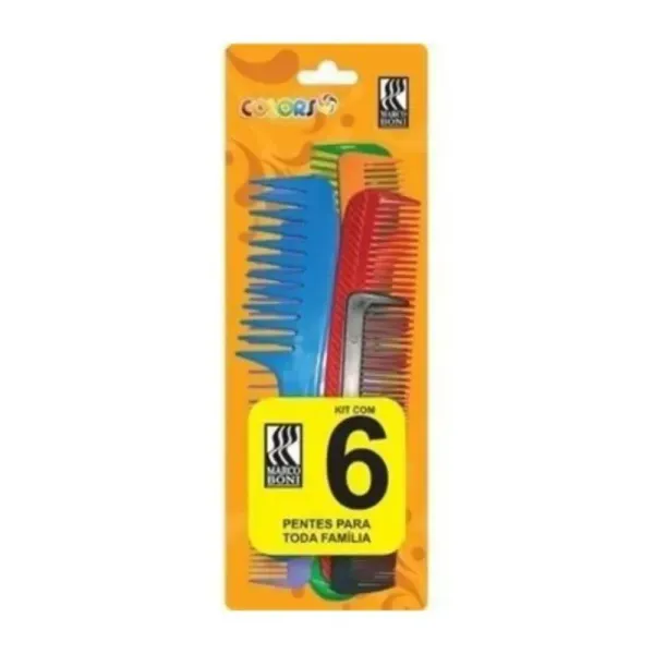 Kit Pente de Cabelo Marco Boni 3415B Colors Família Sortidos 6 Unidades
