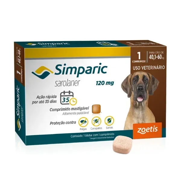 Antipulgas Simparic 120mg para Cães 40 a 60kg 1 comprimido