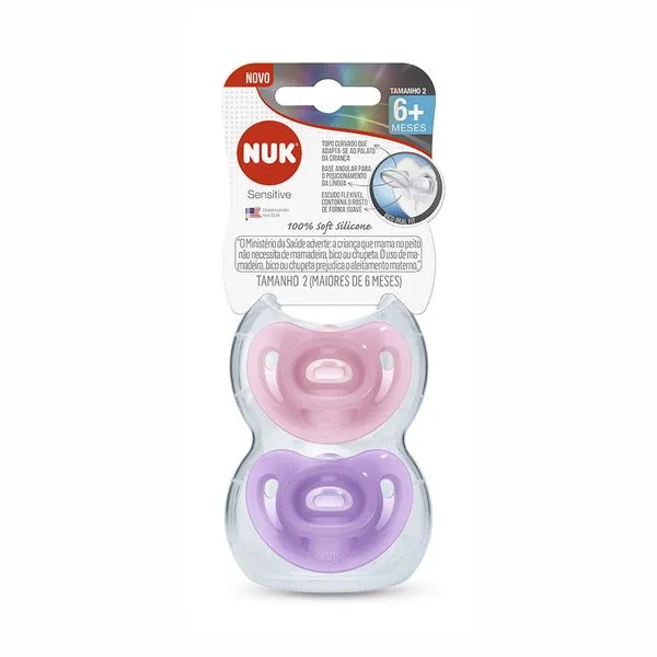 Kit de Chupetas Nuk Sensitive Soft 100% Silicone Girl Tamanho 2 com 2 Unidades