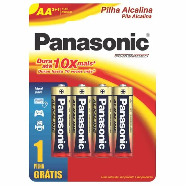Pilha Panasonic Power Alkaline Aa Leve 4 Pague 3