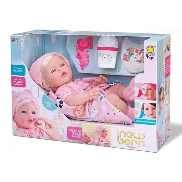 Boneca New Born Premium Menina Com Cabelo Diver Toys - 8153