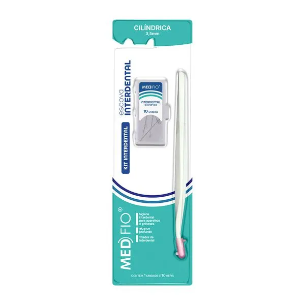 Kit Interdental Medfio Escova + Cabo Cilíndrica 3,5mm 1 Unidade e 10 Refis