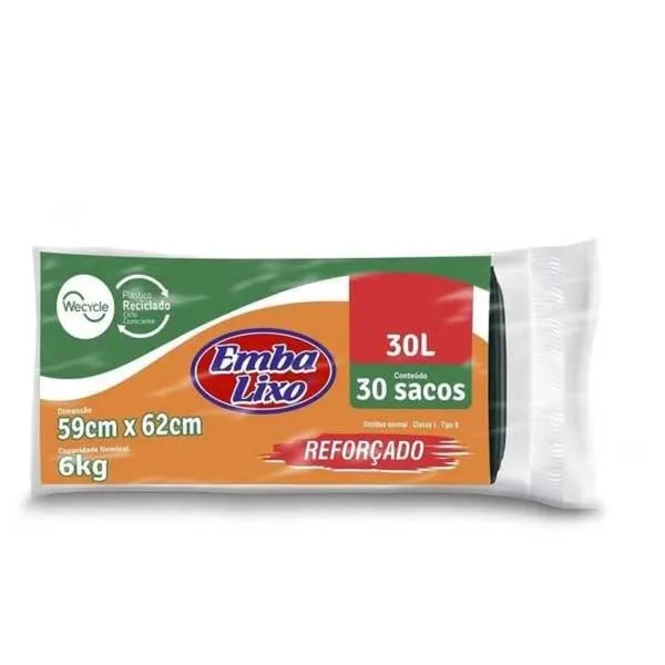 Saco de Lixo Embalixo Super Profissional Reforçado 30 Litros 59cm x 62cm com 30 Unidades