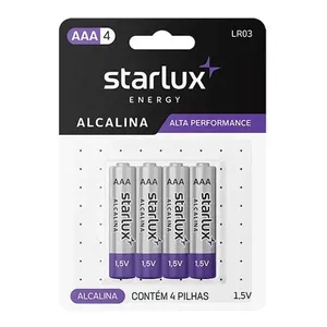 Pilha Starlux Alcalina Palito AAA4 com 4 Unidades