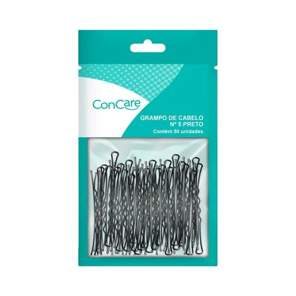 Grampos para Cabelo Concare N5 Preto 50 Unidades