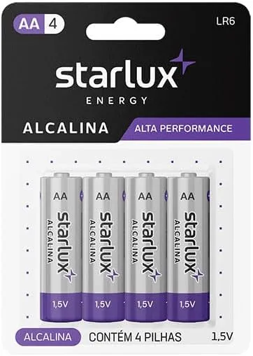 Pilha Starlux Alcalina Pequena AA4 com 4 Unidades