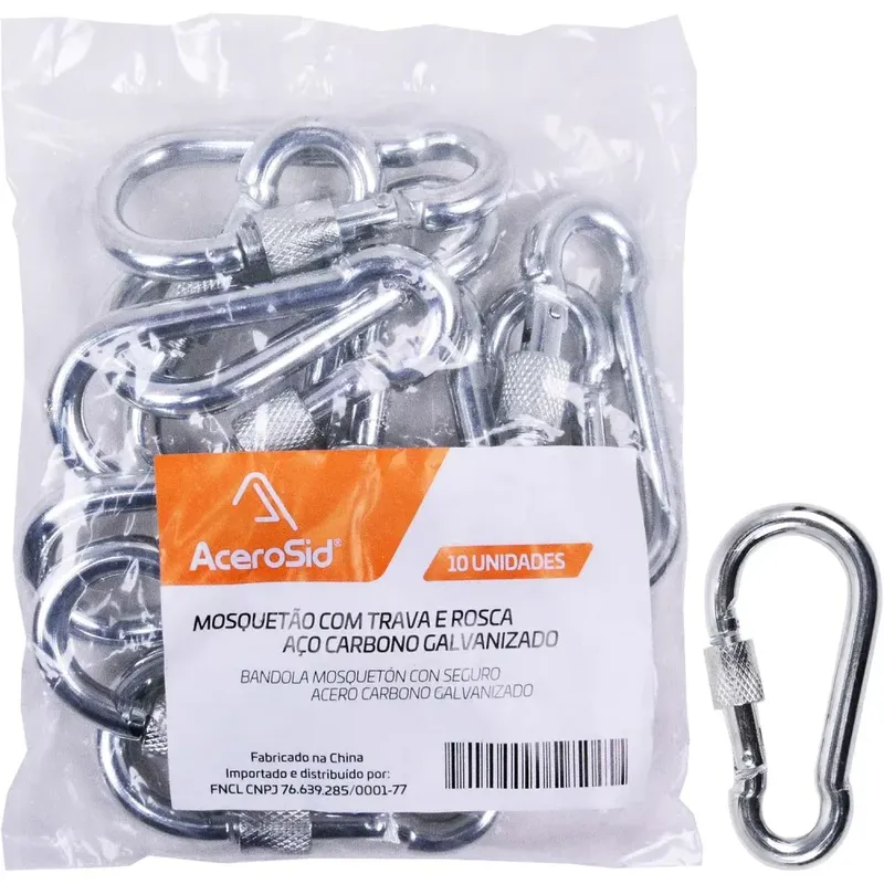 Mosquetão Trava Rosca 8x80mm 10 Peças Acerosid