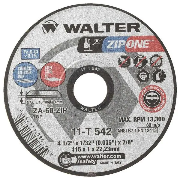 Disco de corte 114,3 mm x 0,8 mm x 22,23 mm ZipOne 11T 542 - WALTER