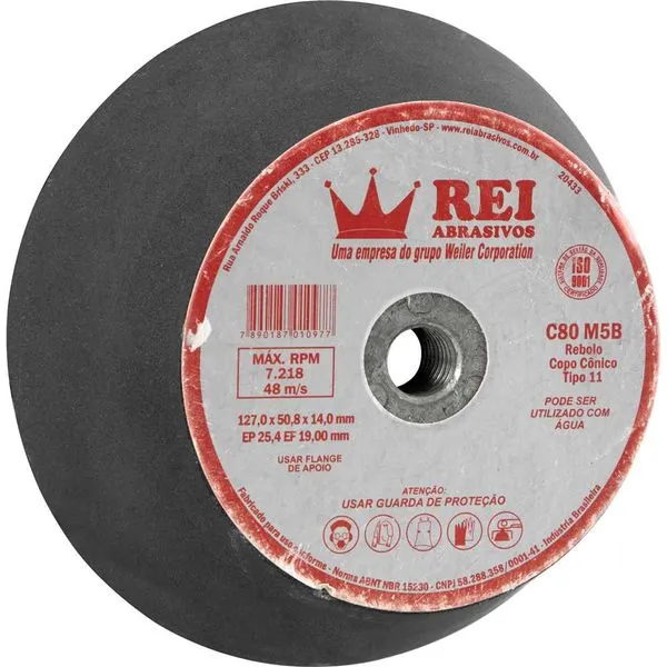 Rebolo copo cônico 127,0 mm x 50,8 mm rosca M14 grão 80 M5B 1097 REI