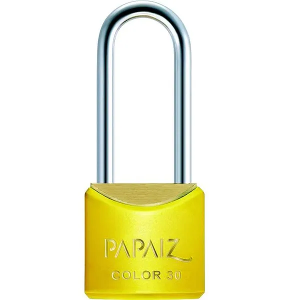 Cadeado de latão corpo plastificado haste longa 30 mm Amarelo - PAPAIZ