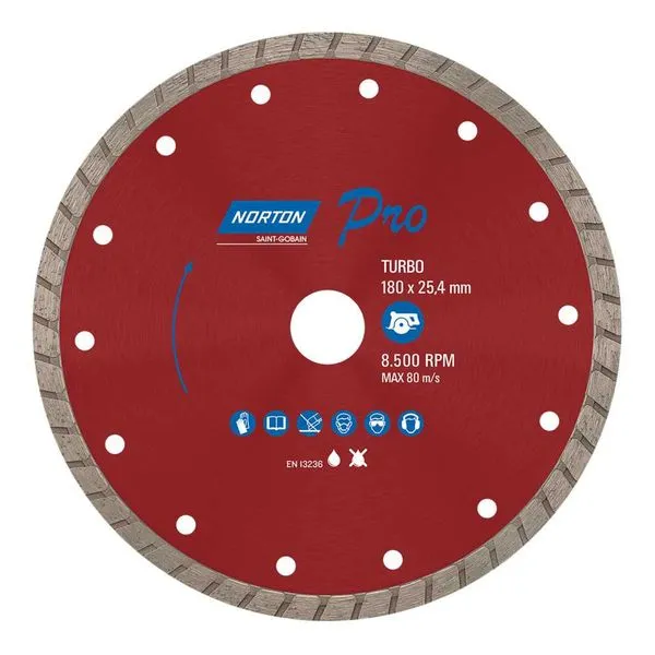 Disco Diamantado 180mm Furo25 Segmentado para Mármore, Granito, Pedra e Alvenaria - Norton