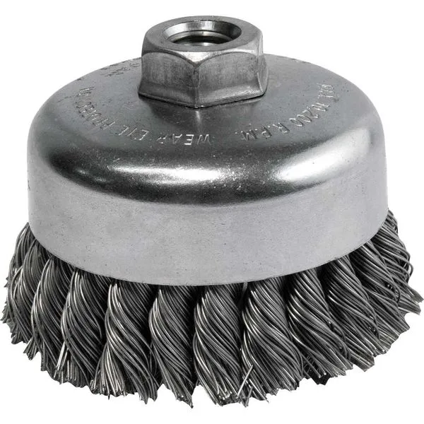 Escova copo em aço trançado 100 mm 5/8" fio 0,6 mm 12316 - WEILER