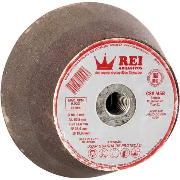 Rebolo copo cônico 101,6 mm x 50,8 mm rosca M14 grão 80 M5B 1095 REI