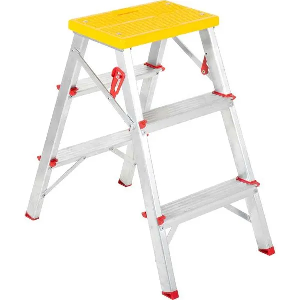 Escada Banqueta Industrial Alumínio Duplo Acesso 0,6m 3 Degraus - Alulev