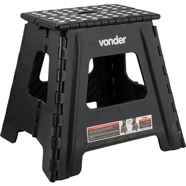Banqueta plástica dobrável preta altura 360 mm VONDER