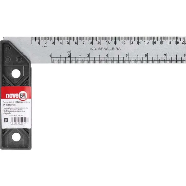 Esquadro para Carpinteiro 8" com Cabo Plástico - NOVE54