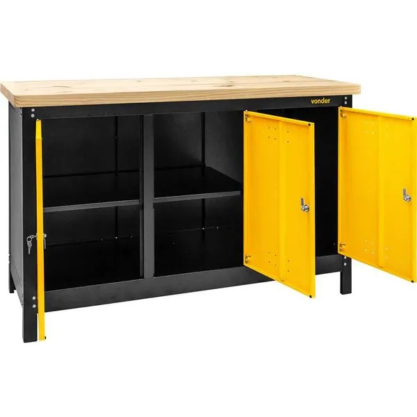 Bancada fechada com tampo de madeira 3 portas 1.500mmx920mmx600mm VONDER