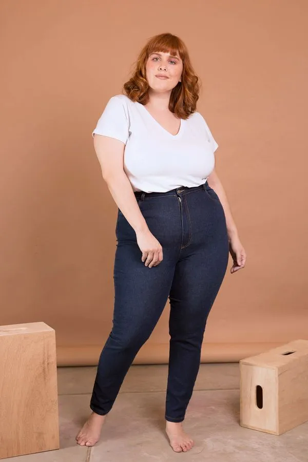 Calça Jeans Skinny Comfort Cintura Alta Plus Size Azul Escuro-60