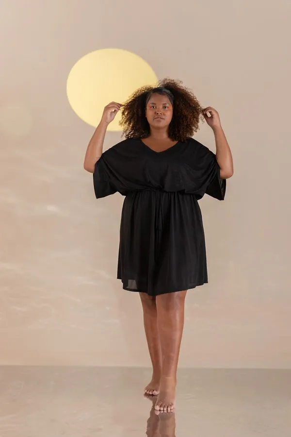 Saída de Praia Amarração Malha Crepe Plus Size Preto-EXG
