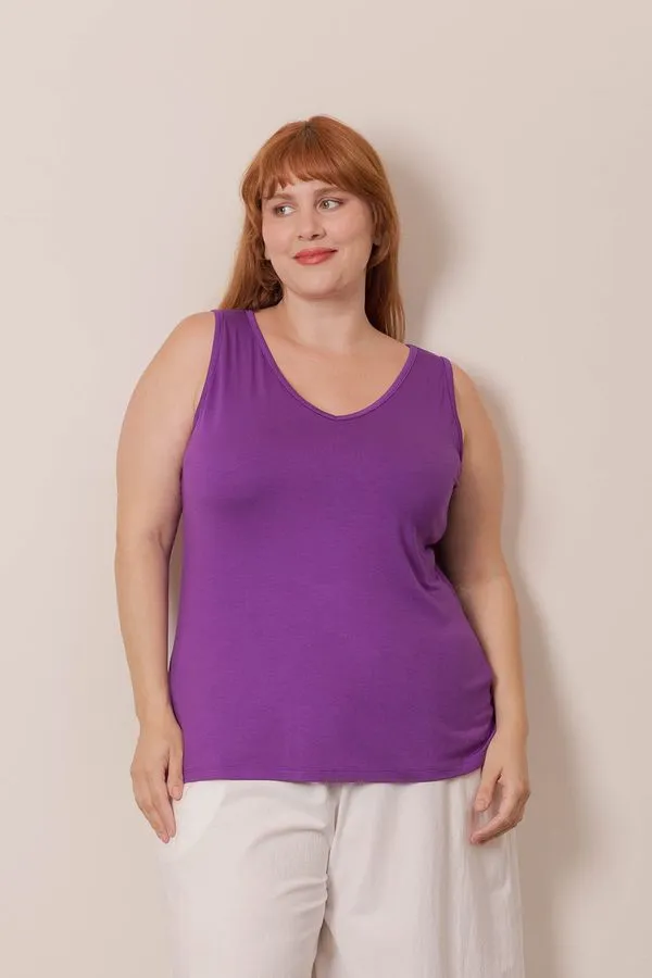 Regata Decote V Plus Size Roxo-G
