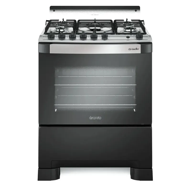 Fogão De Piso Mueller 5 Bocas Decorato Gourmet Preto Fosco - Bivolt