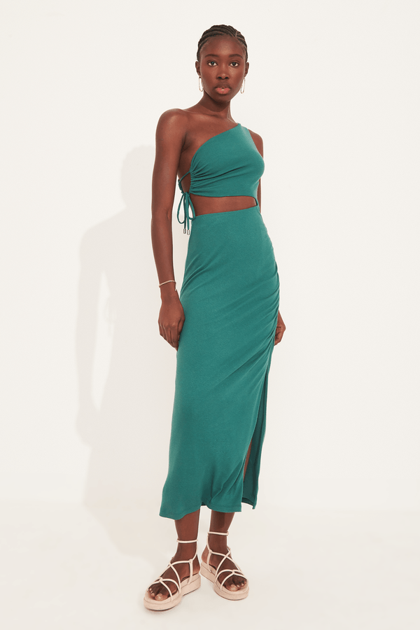 vestido lara um ombro só com recorte malha VERDE HERA G