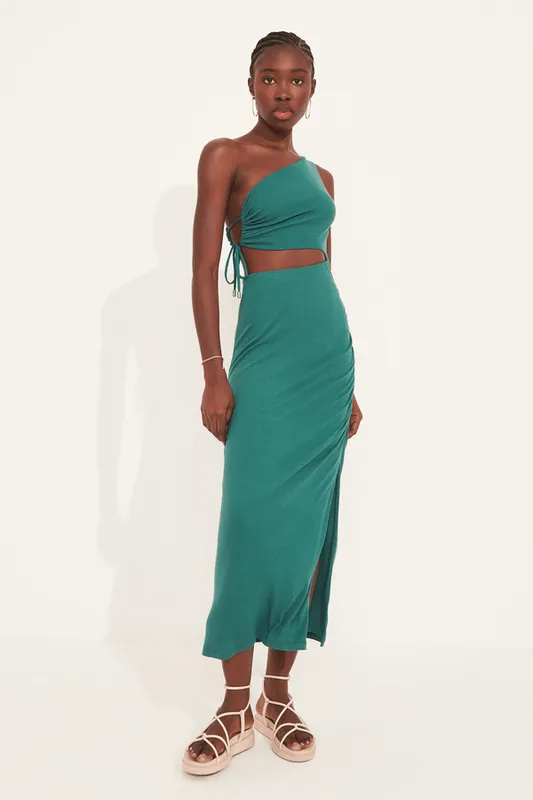 vestido lara um ombro só com recorte malha VERDE HERA G