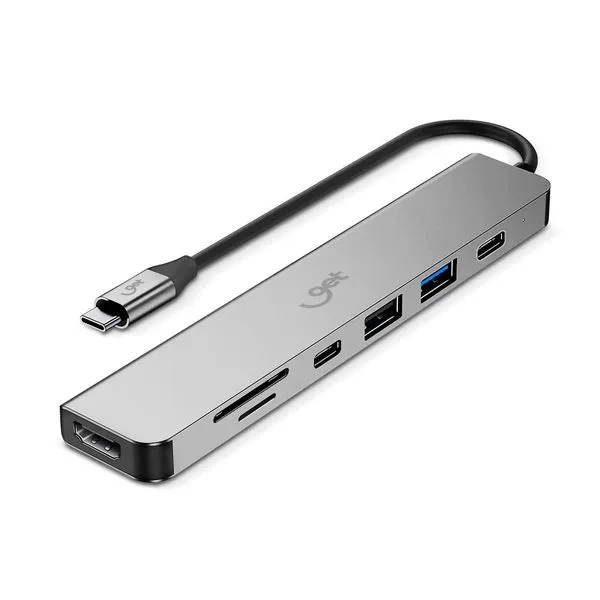 Hub Adaptador Get USB-C 7 em 1 com USB-C, PD, USB 3.0, USB 2.0, SD, TF, HDMI