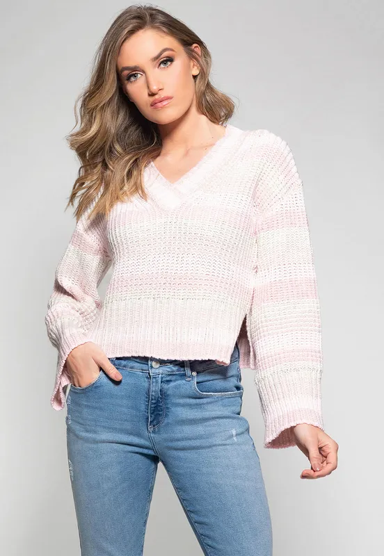 Blusa Tricot Degradê Manga Longa Guess Rosa Claro