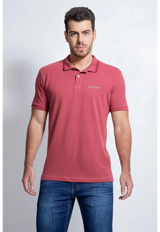 Camisa Polo Piquet Jacquard Gola Guess Rosa