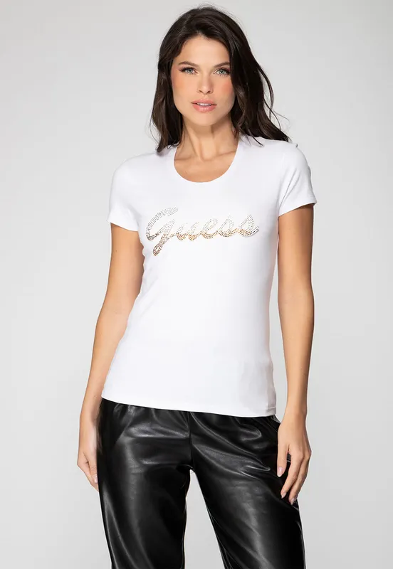 Camiseta Aplique Guess Bordado Branco