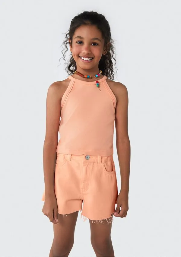 Shorts Infantil Menina Em Sarja - Laranja 012