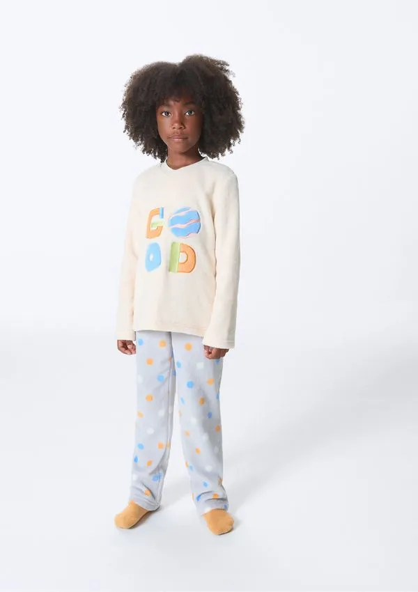 Pijama Infantil Menina Longo Estampado Em Fleece - Laranja 010