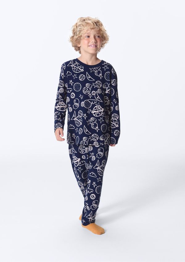 Pijama Infantil Estampado Em Algodão - Azul 002