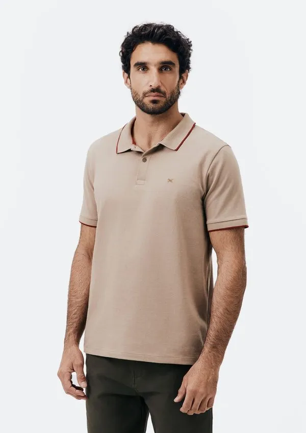 Camisa Polo Básica Masculina Super Cotton Com Bordado - Bege M