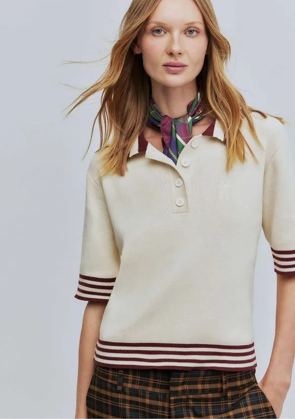 Blusa Polo Feminina Em Tricô Hering + Welcome - Creme M