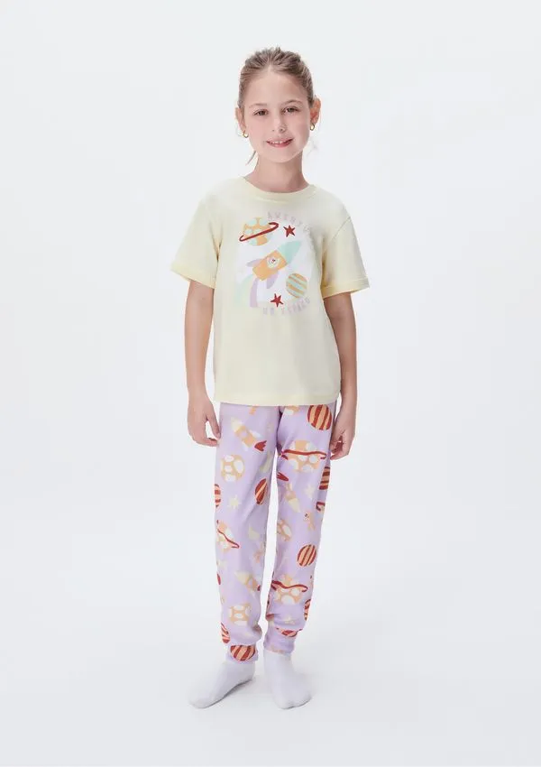 Pijama Infantil Menina Regular Com Estampa Brilha no Escuro - Lilás 008