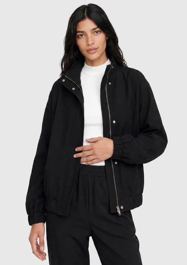 Jaqueta Feminina Bomber Gola Alta - Preto G