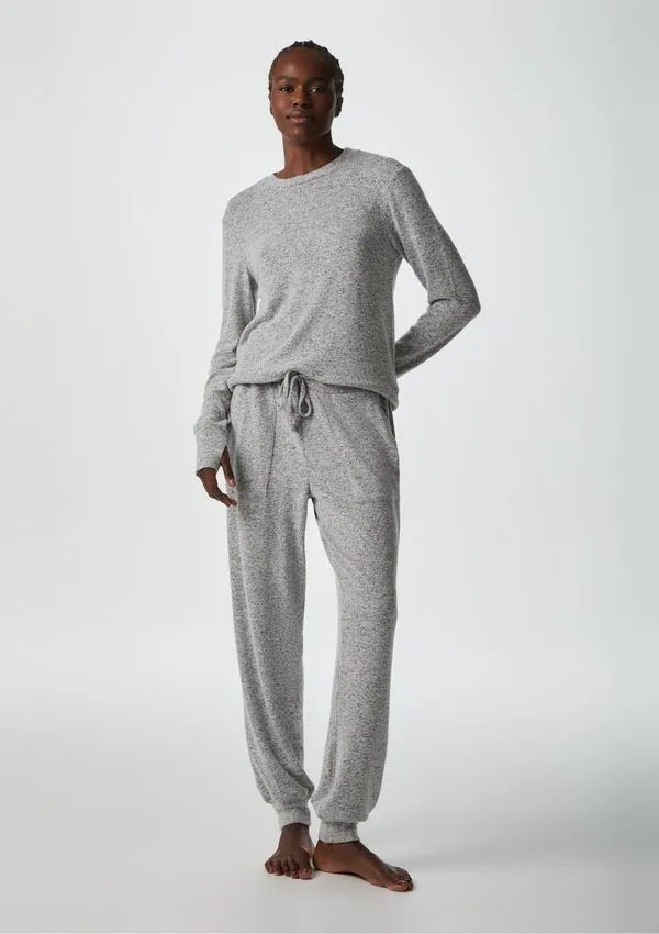 Pijama Feminino Longo Em Tricô - Cinza P