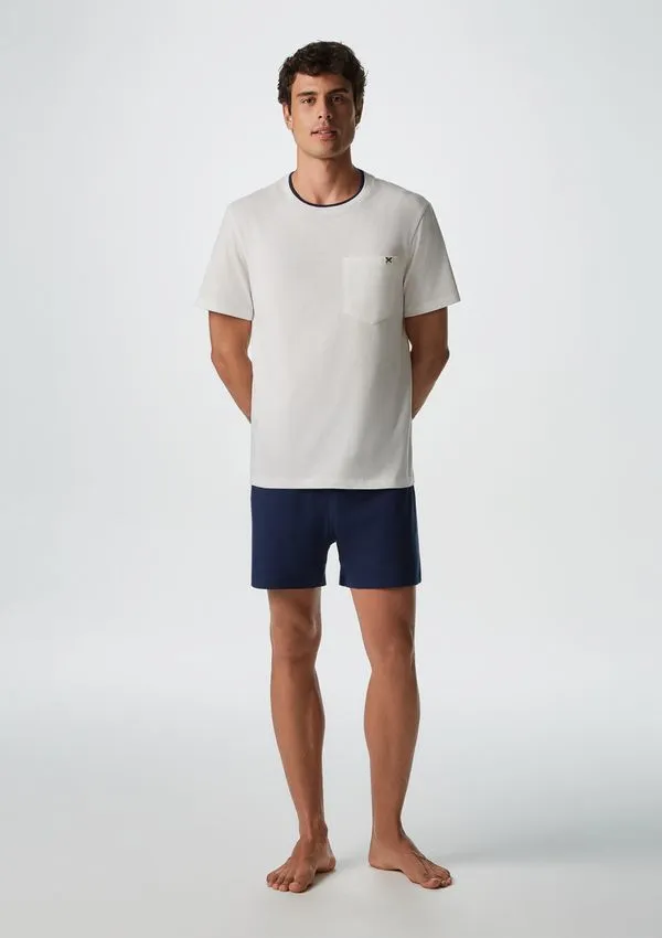 Pijama Curto Masculino Com Bolso - Off white P